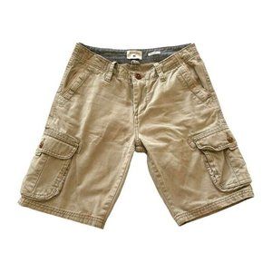 Quicksilver Khaki cargo shorts with side pockets and back pockets. Size 27.